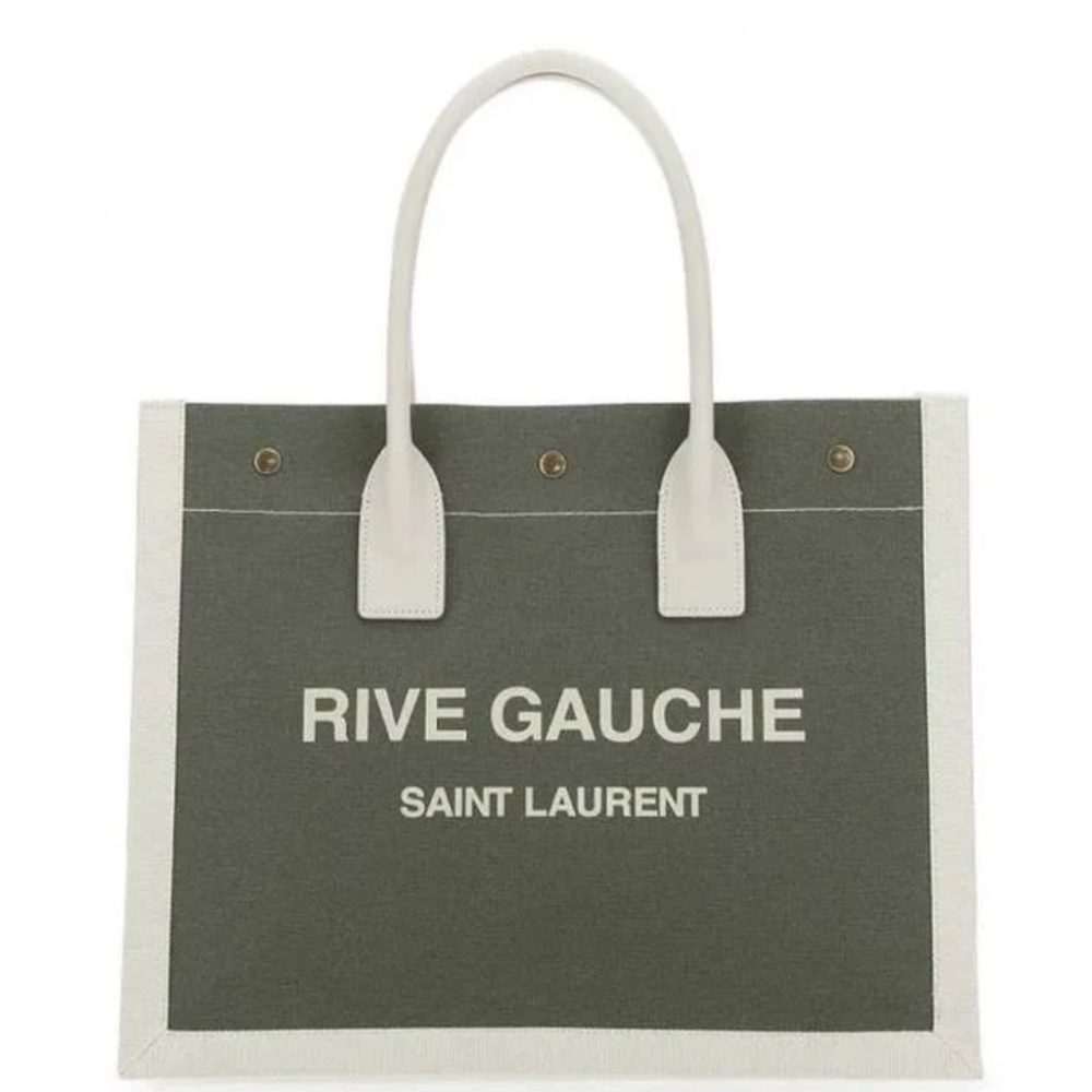 Saint Laurent small Rive Gauche canvas tote authentic military khaki